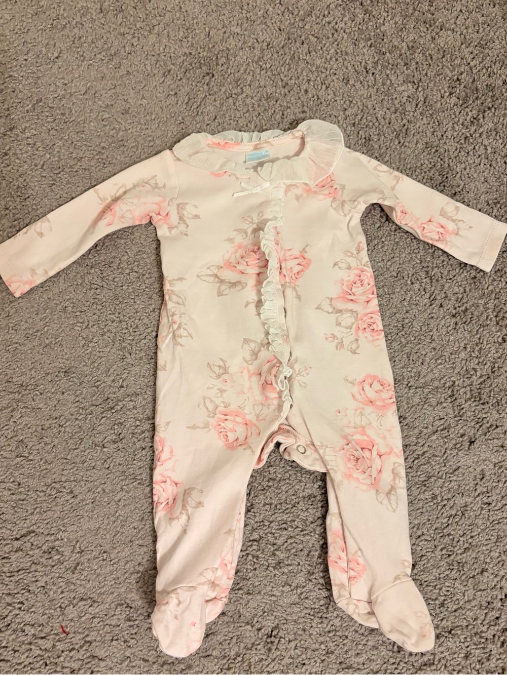 Edgehill Collection Cream and Pink Floral Footed One-Piece
